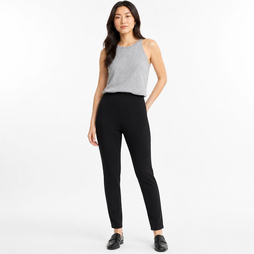 Eileen Fisher Slim Pants Womens Small Black System Stretch Ponte Pull-On Work